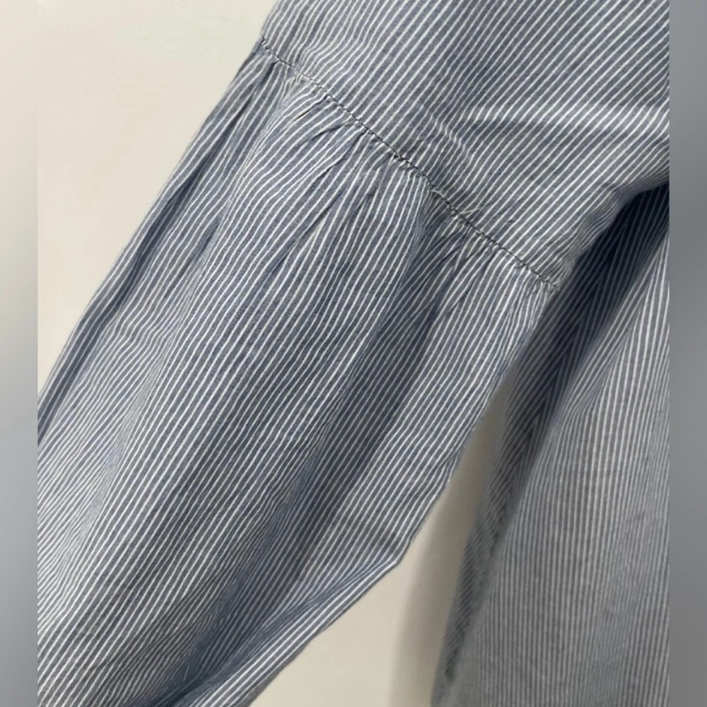Nili Lotan Top Size Small Blue White Stripped V Neck Button Closure Long Sleeve - Picture 4 of 6